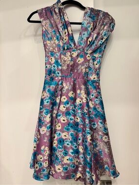 Unique Vintage Purple Floral Fit-and-Flare Dress